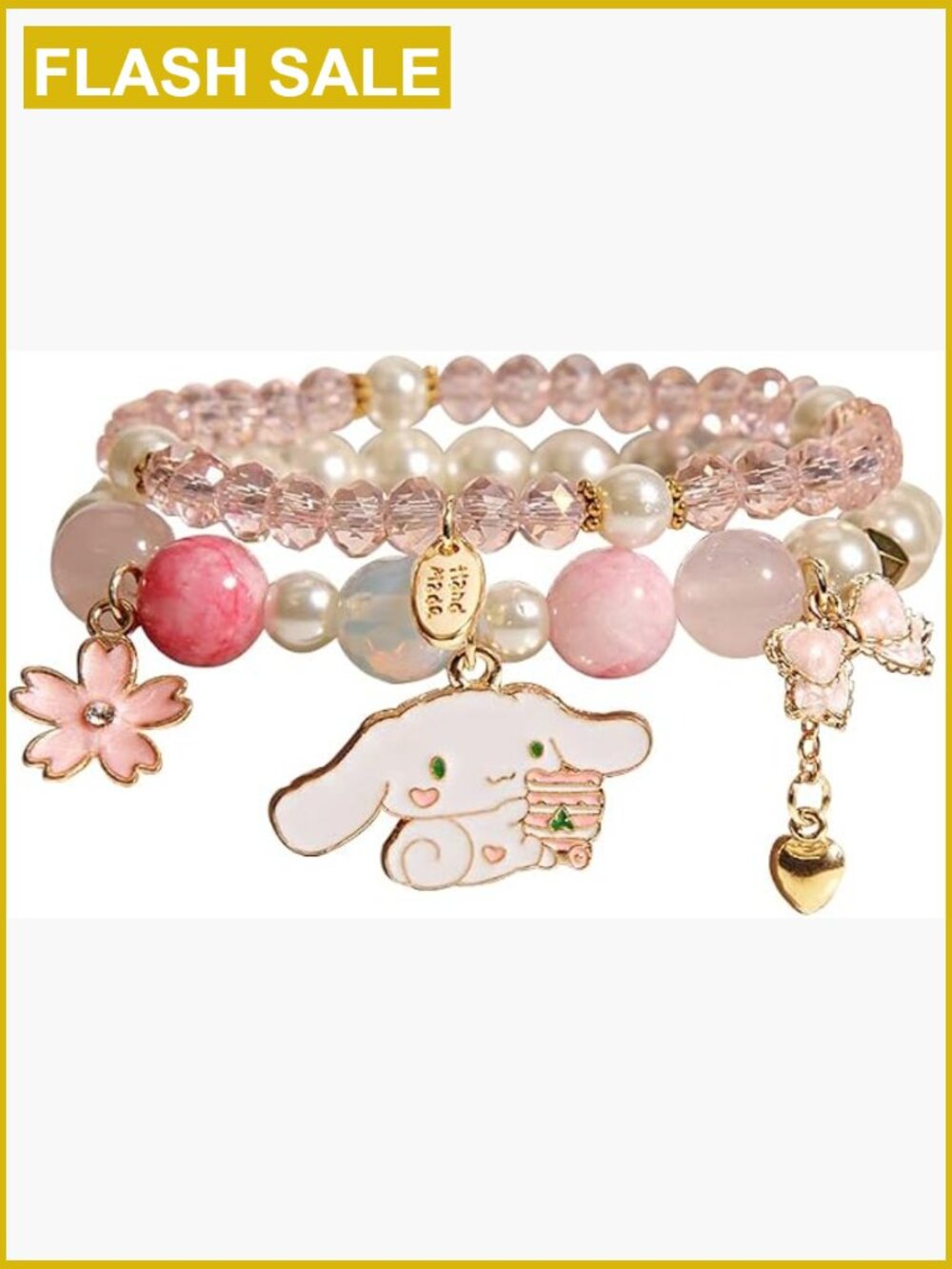 Crystal Beaded Stretch Bracelet Set with Cute Charms